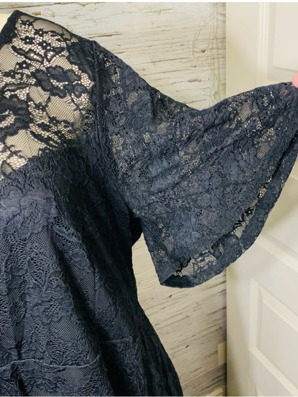LOVE & Legend Black Minimalist Lace Midi Dress Short Sleeves Key Hole Sz 2XL